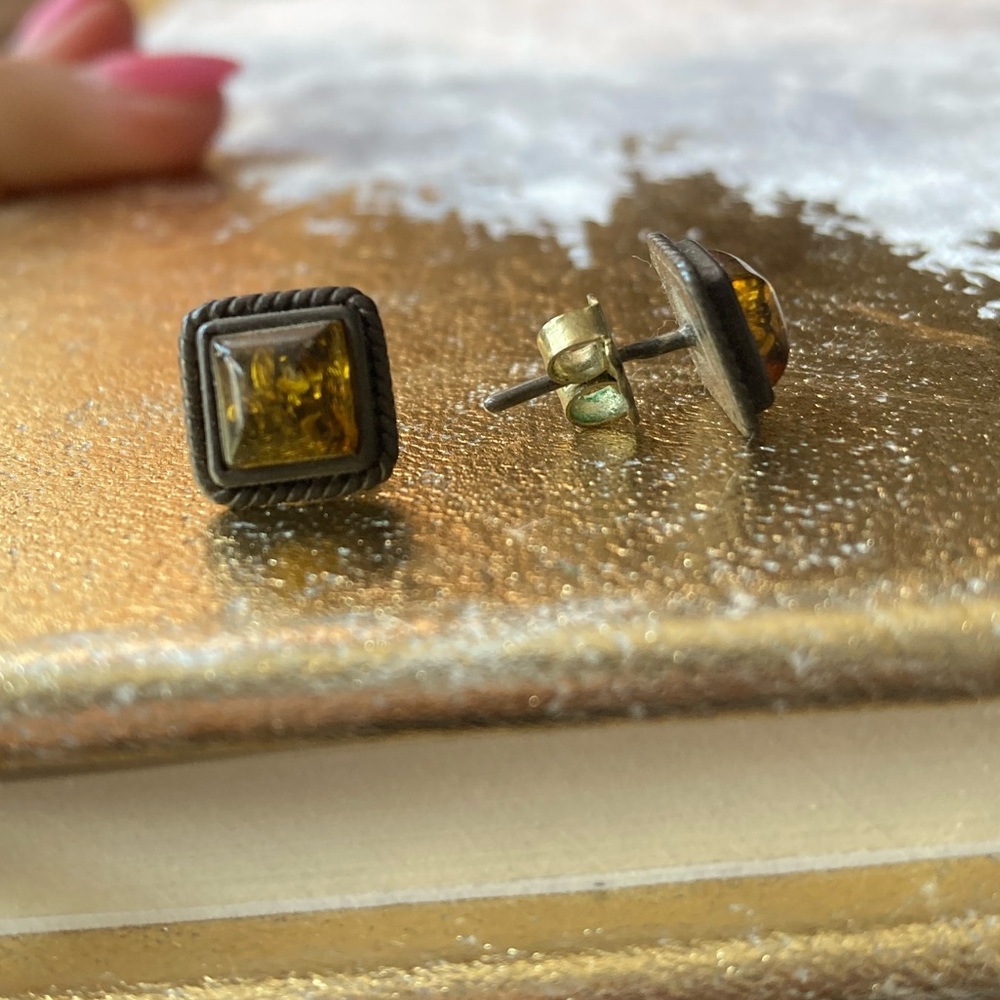 Vintage Calcite Sterling Silver Rope Boarder Stud Earrings